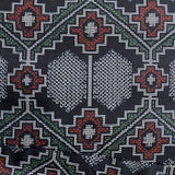 Hexagons/Diamonds Gray/Black/Green/Red Ikat Handwoven Vintage Kimono Silk from Japan By the Yard  #149