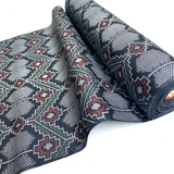 Hexagons/Diamonds Gray/Black/Green/Red Ikat Handwoven Vintage Kimono Silk from Japan By the Yard  #149
