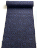 Indigo Deer on Black, Vintage Yuki Tsumugi Ikat Kimono Silk from Japan, By the Yard #210