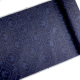 Indigo Deer on Black, Vintage Yuki Tsumugi Ikat Kimono Silk from Japan, By the Yard #210