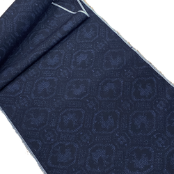 Indigo Deer on Black, Vintage Yuki Tsumugi Ikat Kimono Silk from Japan, By the Yard #210