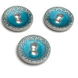 Re-Stocked, Blue Turquoise Metal w. Silver Swirls Border 11/16" Button. #SWC-91