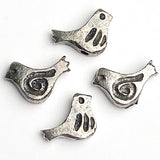 Bird Bead, Tiny Pewter Rustic Birdie from Greece, 13mm / 1/2" Pack of THREE Beads  #L-119