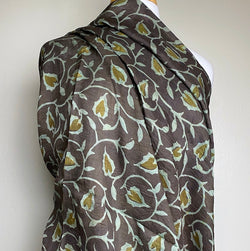 Last Yard, Brown/Teal/Olive Hand Block Print Mulberry Silk: from India  #TK-41