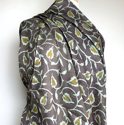Remnant, Brown/Teal/Olive Hand Block Print Mulberry Silk: from India, 42" x 40"  PIECE   #TK-41
