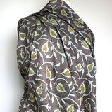 Brown/Teal/Olive Hand Block Print Mulberry Silk: from India, 42" Wide, By the Yard  #TK-41