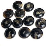 Re-Stocked, Mostly Black-Brown 2-hole Rimmed Natural Horn Button 7/8"  #SK-0086