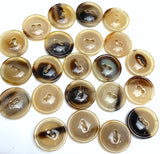 3/4" Brown/Tan Natural Horn Button, 19mm 2-hole Rimmed #SK-0090