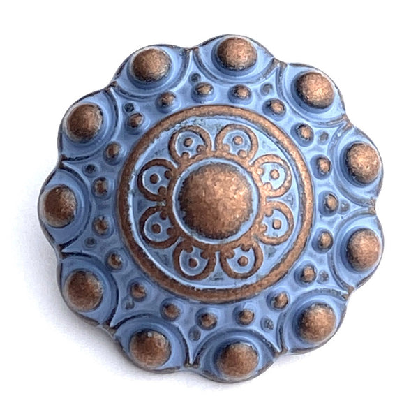 Re-Stocked, Purply-Blue Copper Patina Mandala Button 11/16", Shank Back  #SWC-111