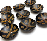 Black/Brown Scooped Horn 2-Hole Button, Mud Cloth Look 1-1/2".  #SK-0721