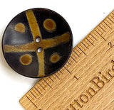 Black/Brown Scooped Horn 2-Hole Button, Mud Cloth Look 1-1/2".  #SK-0721