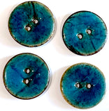 Dark Turquoise Blue Shiny Coconut 1-1/8" 2-Hole Button  #SWC-112