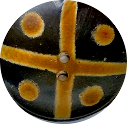 Black/Brown Scooped Horn 2-Hole Button, Mud Cloth Look 1-1/2".  #SK-0721