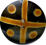 Black/Brown Scooped Horn 2-Hole Button, Mud Cloth Look 1-1/2".  #SK-0721