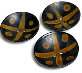 Black/Brown Scooped Horn 2-Hole Button, Mud Cloth Look 1-1/2".  #SK-0721