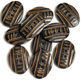 Black Oval, Brown Slashes, Carved Horn Button 2 Holes,  1" x 3/4".   #SK-714