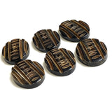 Black Oval, Brown Slashes, Carved Horn Button 2 Holes,  1" x 3/4".   #SK-714