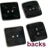 Black / Brown Five Rustic Grooves Square-ish Horn Button 1" Two Holes,  #SK-0052