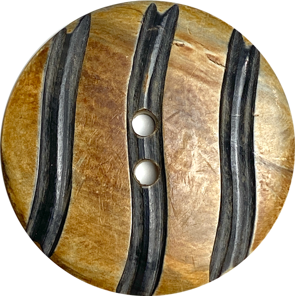 SALE - Wood-Look Horn Button, Gray-Black Wavy Stripe 1-1/2"  #SK-709
