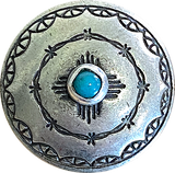 Blue Bead Zia Sun 1" Button, Nickel Silver + 'Turquoise' Shank Back USA-Made #SW-246