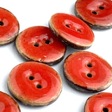 Orange-red shiny coconut 2-hole button 11/16" round. ButtonBird.com