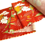 Red-Orange Crinkle Floral Vintage Kimono Silk from Japan By the Yard #PA-12