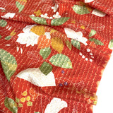 Red-Orange Crinkle Floral Vintage Kimono Silk from Japan By the Yard #PA-12