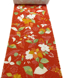 Red-Orange Crinkle Floral Vintage Kimono Silk from Japan By the Yard #PA-12