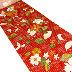 Red-Orange Crinkle Floral Vintage Kimono Silk from Japan By the Yard #PA-12
