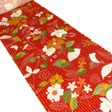 Red-Orange Crinkle Floral Vintage Kimono Silk from Japan By the Yard #PA-12