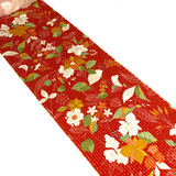 Red-Orange Crinkle Floral Vintage Kimono Silk from Japan By the Yard #PA-12