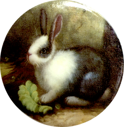 Black / White Bunny Rabbit Button Hand Made by Susan Clarke, MOP Shank Back, 1-5/16"