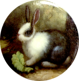 Black / White Bunny Rabbit Button Hand Made by Susan Clarke, MOP Shank Back, 1-5/16"