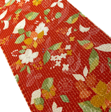 Red-Orange Crinkle Floral Vintage Kimono Silk from Japan By the Yard #PA-12