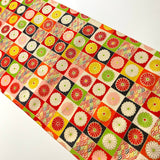 Joyous Endless Chrysanthemums and Seigaiha Waves Vintage Kimono Silk from Japan By the Yard #PA-14
