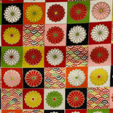 Joyous Endless Chrysanthemums and Seigaiha Waves Vintage Kimono Silk from Japan By the Yard #PA-14