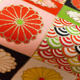 Joyous Endless Chrysanthemums and Seigaiha Waves Vintage Kimono Silk from Japan By the Yard #PA-14