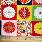 Joyous Endless Chrysanthemums and Seigaiha Waves Vintage Kimono Silk from Japan By the Yard #PA-14