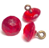 SALE, PACK OF 3 Ruby Red Tiny Clear Vintage Faceted Glass Buttons, Shank Back 5/16" # GL-374