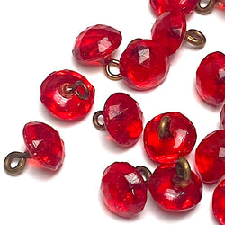 SALE, PACK OF 3 Ruby Red Tiny Clear Vintage Faceted Glass Buttons, Shank Back 5/16" # GL-374