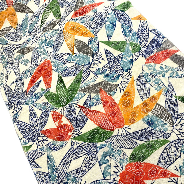 Ornate Bamboo Vintage Kimono Silk Chirimen Crepe Piece from Japan 14" x 66  #JA-05