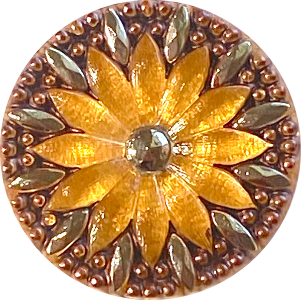 Re-Stocked, Golden Sunflower Large Czech Glass Button 1-1/4"  31mm #CZ-129