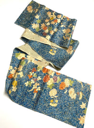 Rainstorm at Dusk Vintage Kimono Silk Satin Jacquard Piece, 7" x 60"  #4592