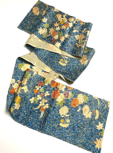 Rainstorm at Dusk Vintage Kimono Silk Satin Jacquard Piece, 7" x 60"  #4592