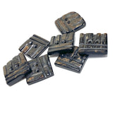 Black / Brown Five Rustic Grooves Square-ish Horn Button 1" Two Holes,  #SK-0052