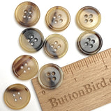 3/4" Four-Hole Brown/Tan Natural Horn Button, 19mm Rimmed #SK-0096