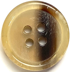 3/4" Four-Hole Brown/Tan Natural Horn Button, 19mm Rimmed #SK-0096