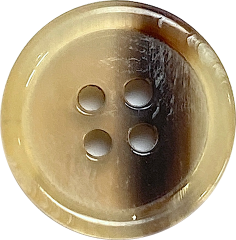 Re-Stocked, 3/4" Four-Hole Brown/Tan Natural Horn Button, 19mm Rimmed #SK-0096