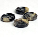 Black/Brown/Cream 4-hole 5/8" Rimmed Natural Horn Button  #SK-0094