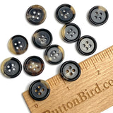 Black/Brown/Cream 4-hole 5/8" Rimmed Natural Horn Button  #SK-0094